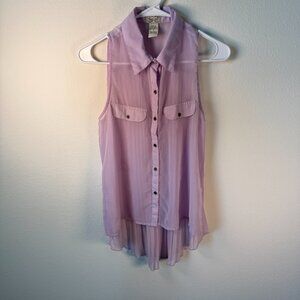 Eyelash Couture Lavender Sheer Sleeveless Blouse with Pleated Back Size S
